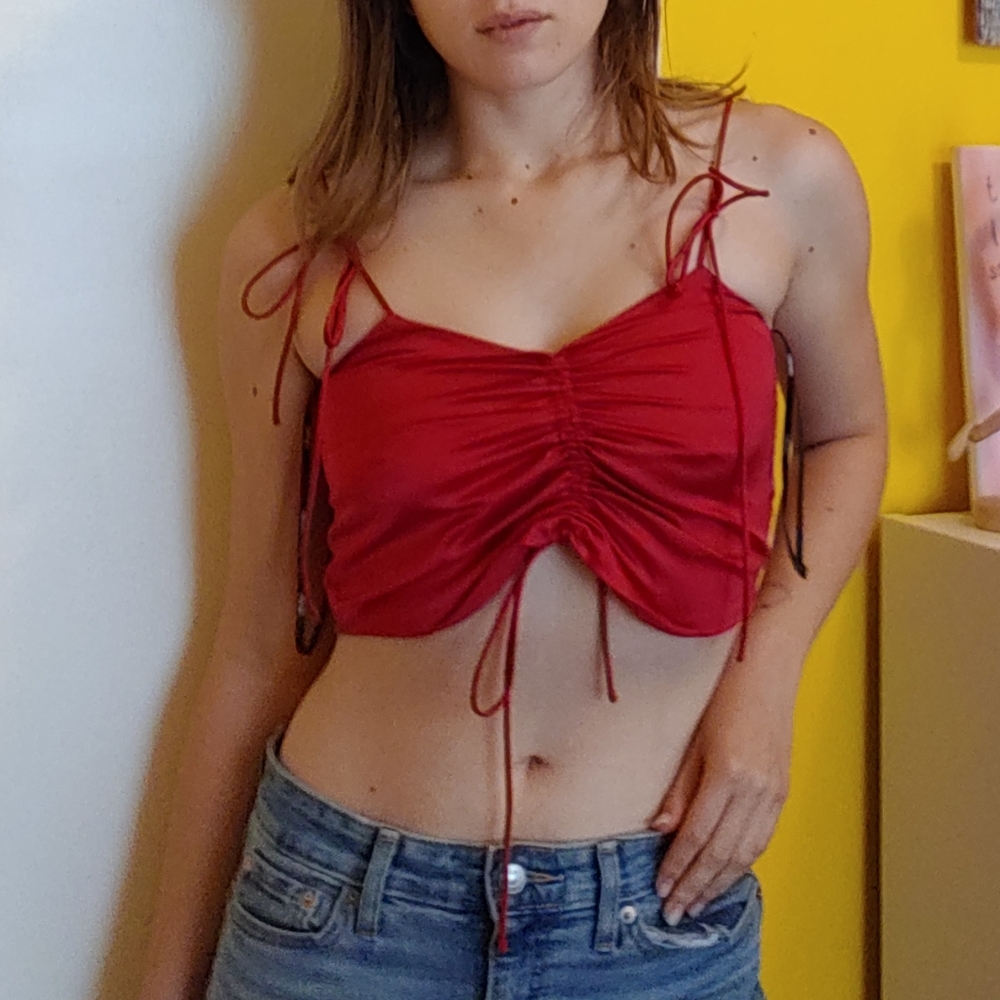 Red Satin Strappy Crop Top